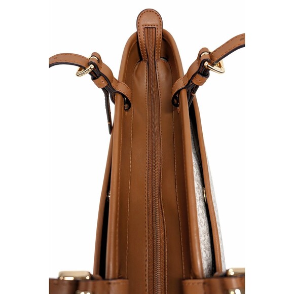 Michael Kors Winston Medium Signature Tote Vanilla Acorn Brown Zip w/ - Picture 5 of 15